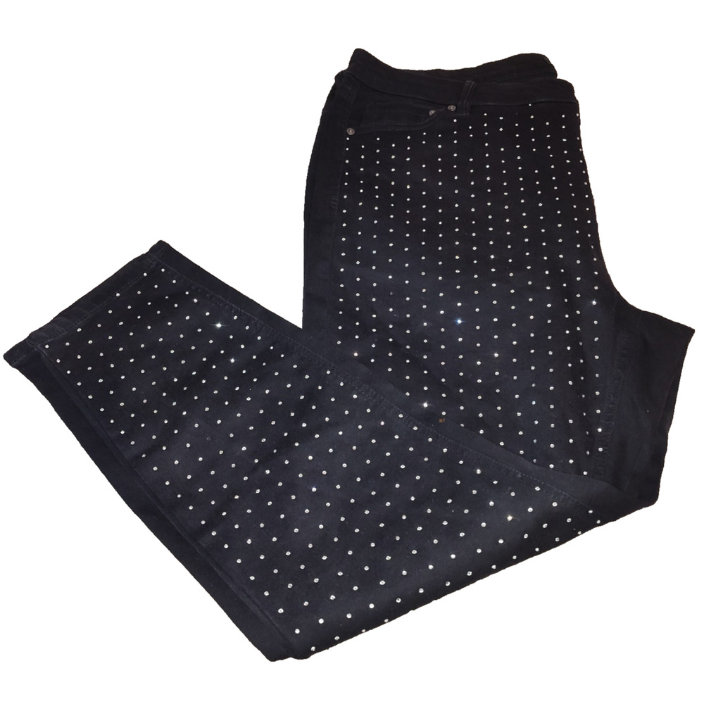 Almost Famous Women’s Black Rhinestone Studded Skinny Pants Plus Size 20 BG17